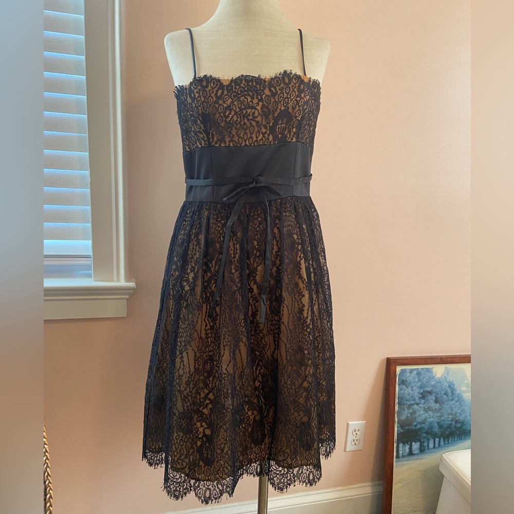 Lillie Rubin Nude Tan With Black Lace  Dress 8
